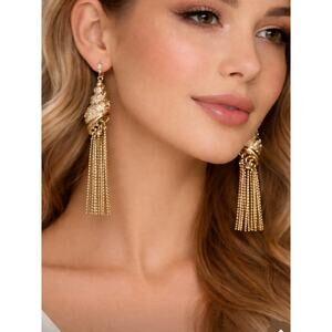 Mirabella Gold Shell CZ Fringe Earrings New